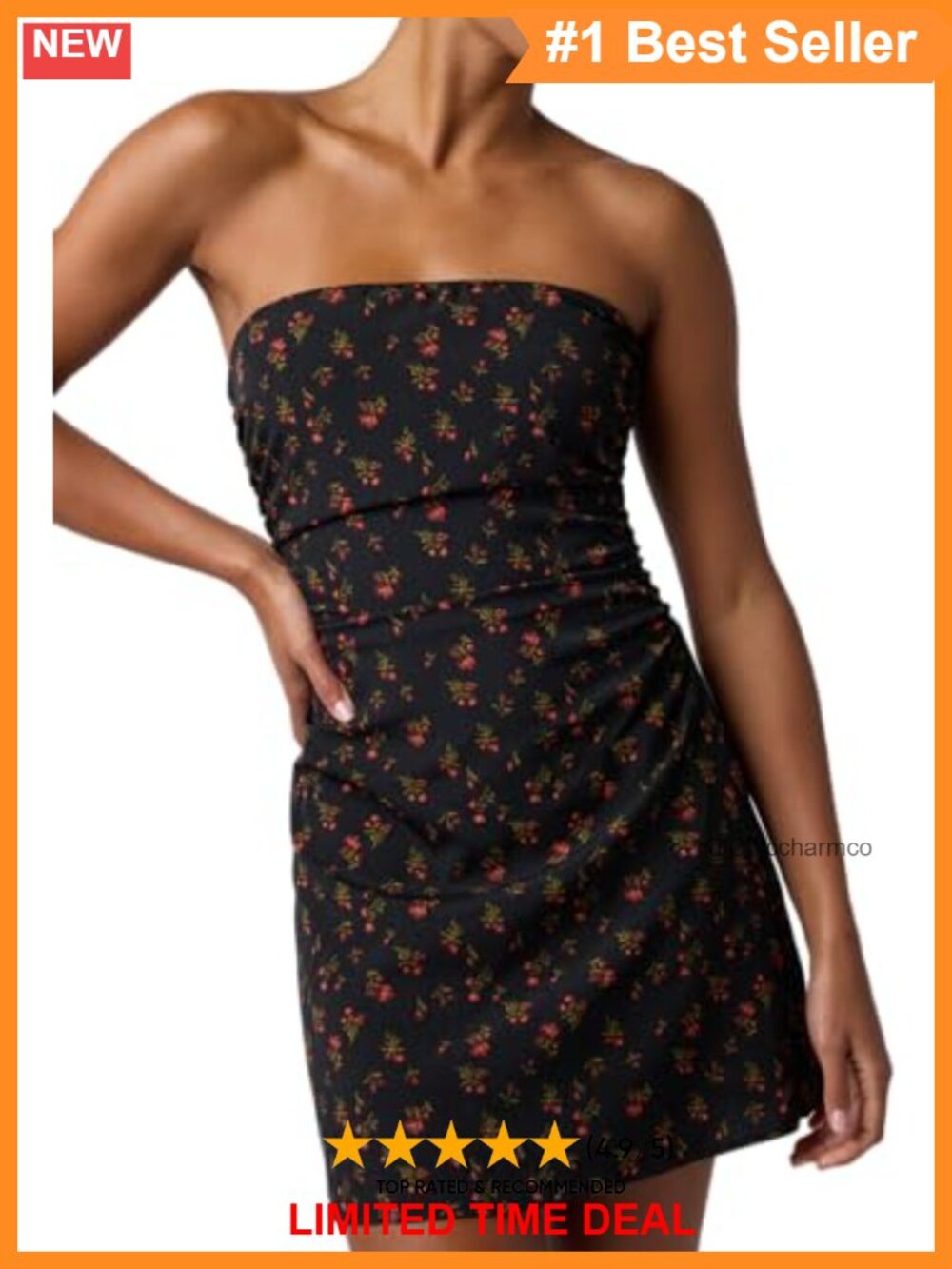 Strapless Floral Mini Dress Ruched Bodycon Party
